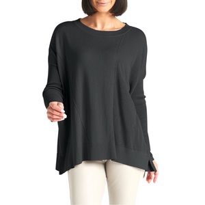 PLANET BY LAUREN G Pima Cotton Nu Textured Crewneck Sweater in Black